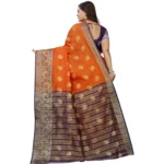 Women's Silk Blend Woven Saree With Unstitched Blouse 5.5Mtr (Gold-Orange) - Image 4