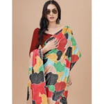 Women's Crepe Digital Print Saree With Unstitched Blouse 5.5Mtr (Red) - Image 3