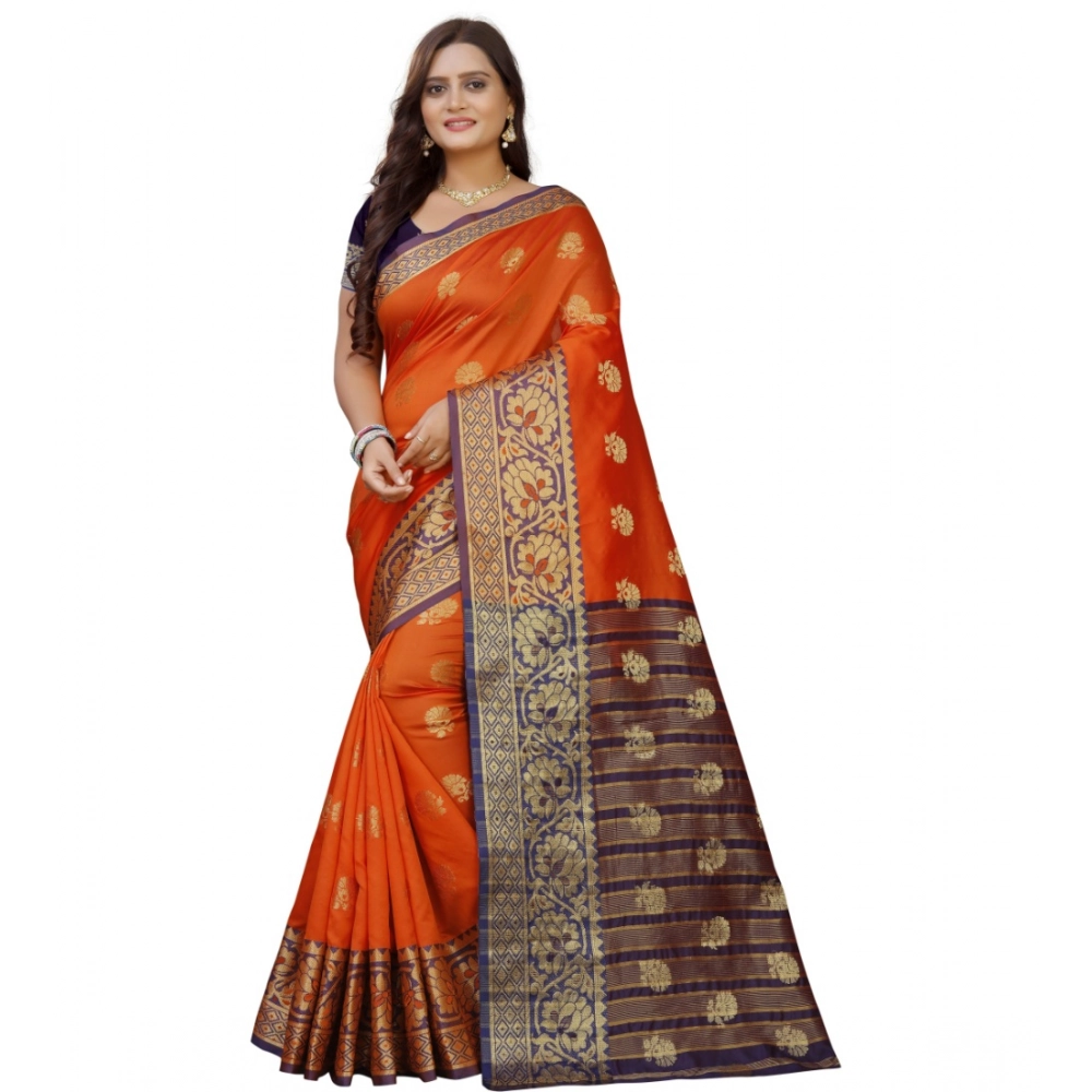 53926100676_81f0d1f27e_o_d-1000x1000-1.webp Women's Silk Blend Woven Saree With Unstitched Blouse 5.5Mtr (Gold-Orange) - Image 1