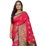 Women's Silk Blend Woven Saree With Unstitched Blouse 5.5Mtr (Multicolor) - Image 2
