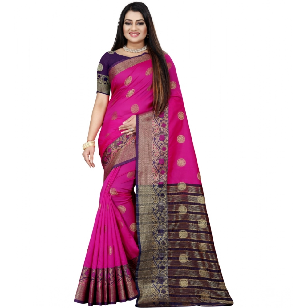 53926103641_b553fff843_o_d-1000x1000-1.webp Women's Silk Blend Woven Saree With Unstitched Blouse 5.5Mtr (Blue-Pink) - Image 1