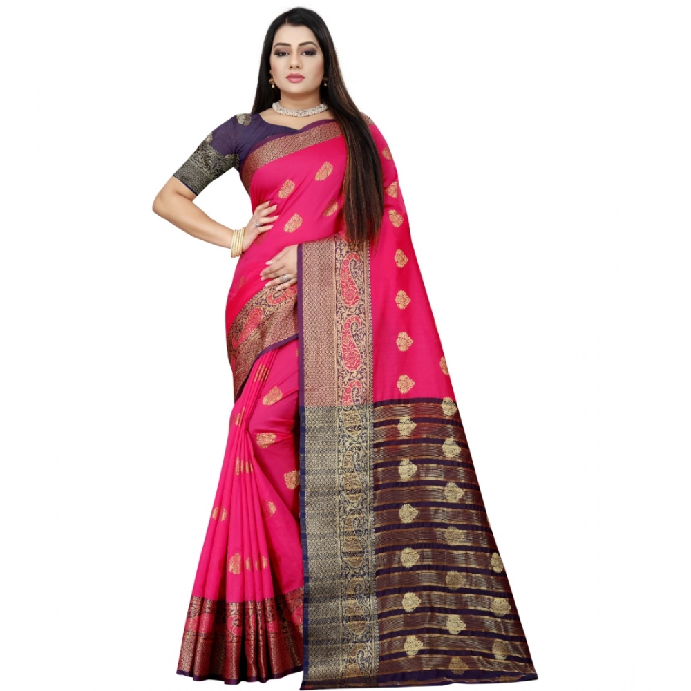53926103841_0dbff839a5_o_d-1000x1000-1.webp Women's Silk Blend Woven Saree With Unstitched Blouse 5.5Mtr (Purple-Pink) - Image 1