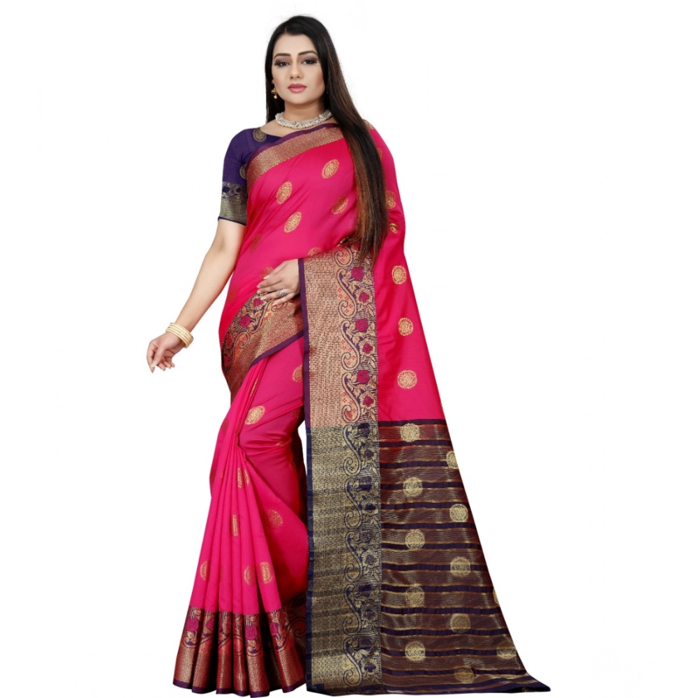 53926555680_4810510aa2_o_d-1000x1000-1.webp Women's Silk Blend Woven Saree With Unstitched Blouse 5.5Mtr (Blue-Pink) - Image 1