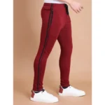 Men's Casual Cotton Striped Full Length Track Pant (Maroon) - Image 3