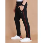 Men's Casual Cotton Striped Full Length Track Pant (Black) - Image 4