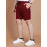 Men's Casual Cotton Striped Above knee Shorts (Maroon) - Image 4