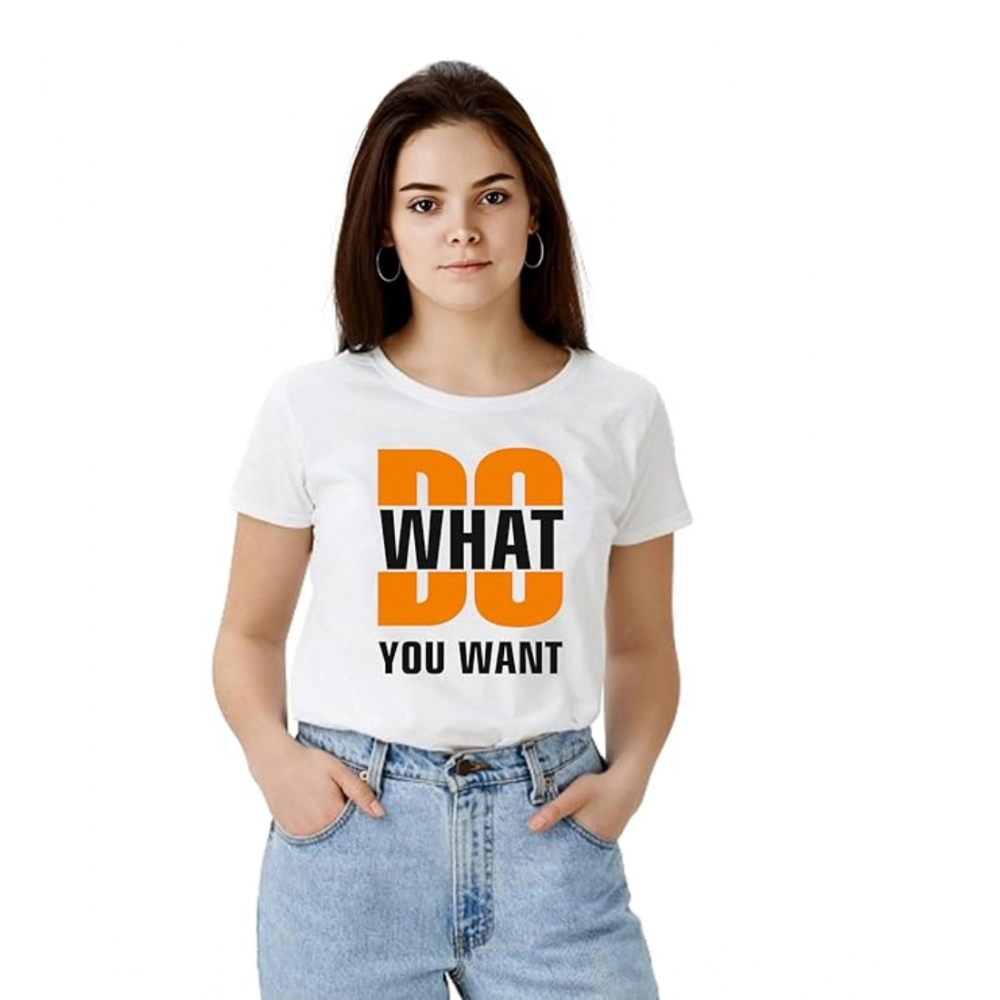 54009430857_fd78744652_o_d-1000x1000-1.webp Women's Polyester Solid Printed Round Neck Half Sleeve T-shirt (White) - Image 1