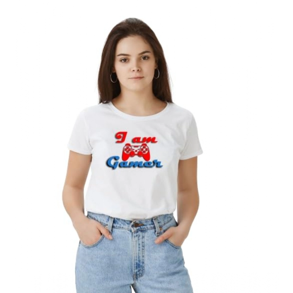 54010659314_21b8899038_o_d-1000x1000-1.webp Women's Polyester Solid Printed Round Neck Half Sleeve T-shirt (White) - Image 1