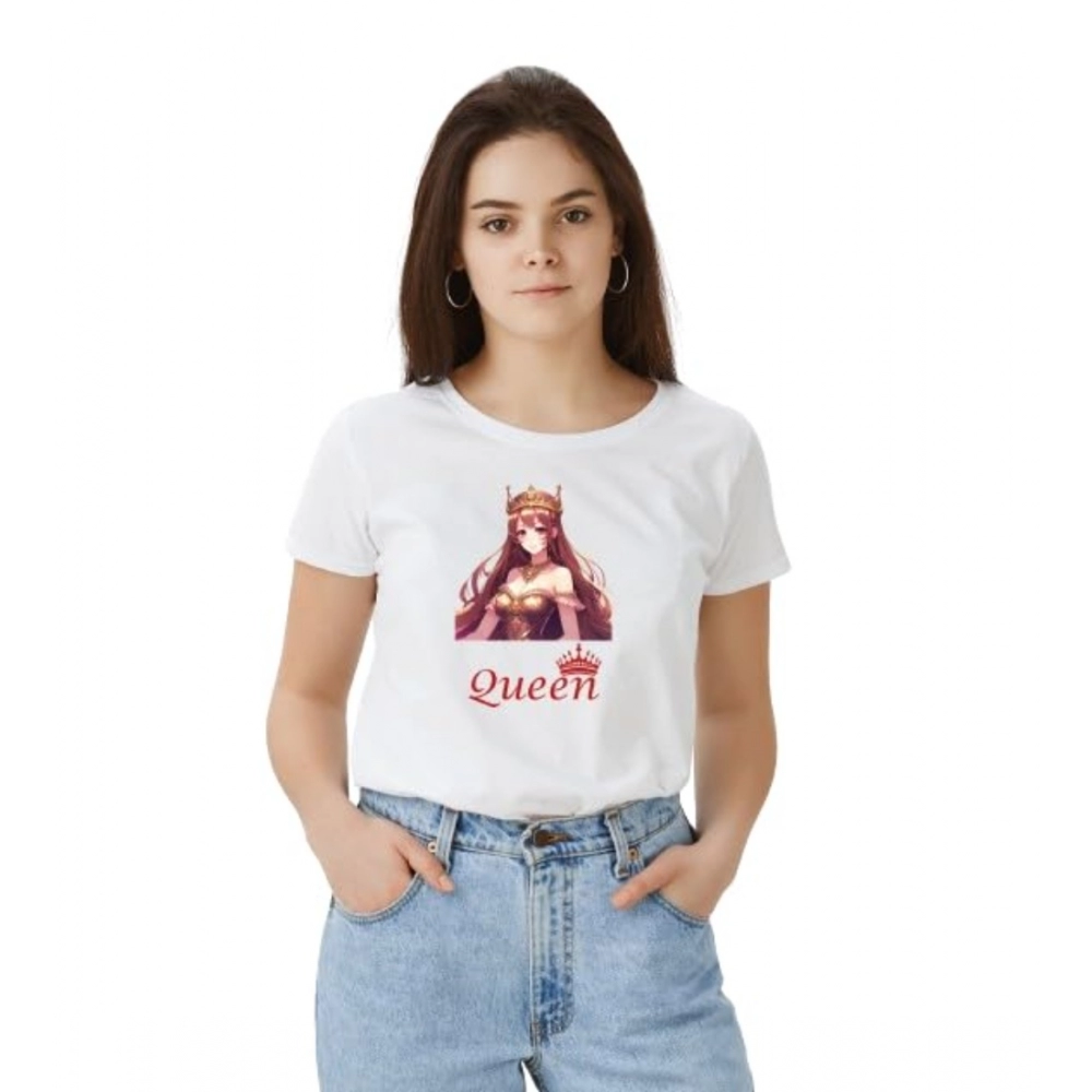 54010759130_5644957703_o_d-1000x1000-1.webp Women's Polyester Solid Printed Round Neck Half Sleeve T-shirt (White) - Image 1