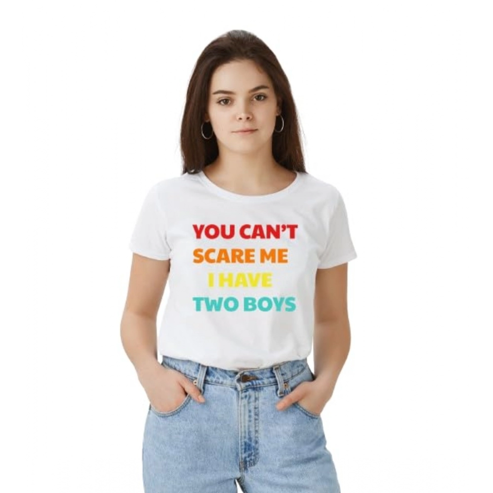 54010759150_c1bb5ca088_o_d-1000x1000-1.webp Women's Polyester Solid Printed Round Neck Half Sleeve T-shirt (White) - Image 1