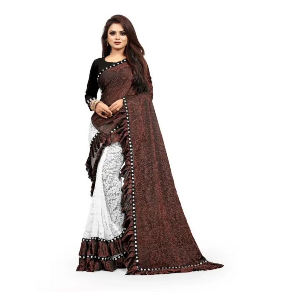 54020498270_9217f68b93_o_d-1000x1000-1.webp Women's Silk With Mirror Lace Solid Saree With Unstitched Blouse (Brown, 5-5 Mtrs) - Image 1