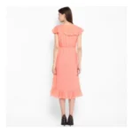 Women's Polyester Ruffled Cap Sleeve Below Knee Dress (Neon Pink) - Image 7