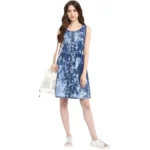Women's Denim Tie & Dye Sleeveless Above Knee Dress (Blue) - Image 6