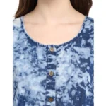 Women's Denim Tie & Dye Sleeveless Above Knee Dress (Blue) - Image 2