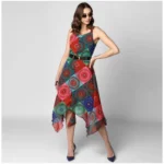 Women's Polyester Asymmetrical Shoulder Straps Knee-Length Dress (Multicolor) - Image 6