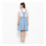 Women's Denim Solid Sleeveless Above Knee Dress (Blue) - Image 7