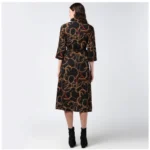 Women's Polyester Chain Print Roll Up Sleeve Below Knee Dress (Black - Yellow) - Image 7
