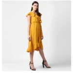 Women's Polyester Ruffled Cap Sleeve Knee-Length Dress (Yellow) - Image 3