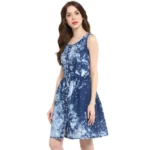 Women's Denim Tie & Dye Sleeveless Above Knee Dress (Blue) - Image 3