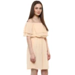 Women's Polyester Solid Sleeveless Knee-Length Dress (Beige) - Image 4