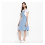 Women's Denim Solid Sleeveless Above Knee Dress (Blue) - Image 3