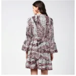 Women's Polyester Animal Print Bell Sleeve Above Knee Dress (Pink - Black) - Image 7