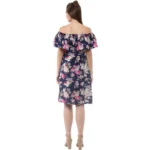 Women's Polyester Crepe Floral Half Sleeve Above Knee Dress (Navy Blue) - Image 7