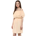 Women's Polyester Solid Sleeveless Knee-Length Dress (Beige) - Image 3