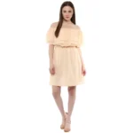 Women's Polyester Solid Sleeveless Knee-Length Dress (Beige) - Image 6