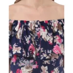 Women's Polyester Crepe Floral Half Sleeve Above Knee Dress (Navy Blue) - Image 2