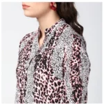 Women's Polyester Animal Print Bell Sleeve Above Knee Dress (Pink - Black) - Image 2