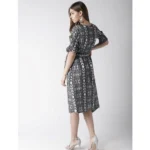 Women's Polyester Animal Print Short Sleeve Knee-Length Dress (Black - White) - Image 7
