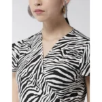 Women's Polyester Animal Print Short Sleeve Knee-Length Dress (Black - White) - Image 2