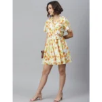 Women's Polyester Printed Flutter Above Knee Dress (Yellow - Orange) - Image 5