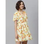 Women's Polyester Printed Flutter Above Knee Dress (Yellow - Orange) - Image 3