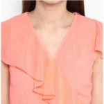 Women's Polyester Ruffled Cap Sleeve Below Knee Dress (Neon Pink) - Image 2