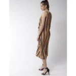 Women's Polyester Striped Sleeveless Below Knee Dress (Mustard) - Image 6