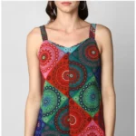 Women's Polyester Asymmetrical Shoulder Straps Knee-Length Dress (Multicolor) - Image 2