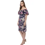 Women's Polyester Crepe Floral Half Sleeve Above Knee Dress (Navy Blue) - Image 3
