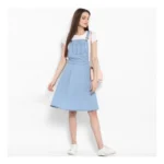 Women's Denim Solid Sleeveless Above Knee Dress (Blue) - Image 6