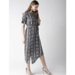 Women's Polyester Animal Print Short Sleeve Knee-Length Dress (Black - White) - Image 4