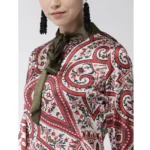 Women's Polyester Printed Long Sleeves Above Knee Dress (Red) - Image 2