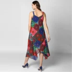 Women's Polyester Asymmetrical Shoulder Straps Knee-Length Dress (Multicolor) - Image 7