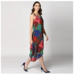 Women's Polyester Asymmetrical Shoulder Straps Knee-Length Dress (Multicolor) - Image 4