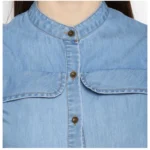 Women's Denim Solid Cold Shoulder Above Knee Dress (Blue) - Image 2