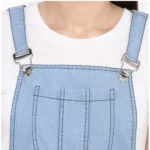 Women's Denim Solid Sleeveless Above Knee Dress (Blue) - Image 2