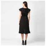 Women's Polyester Ruffled Cap Sleeve Knee-Length Dress (Black) - Image 6