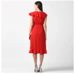 Women's Polyester Ruffled Cap Sleeve Knee-Length Dress (Red) - Image 6