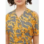 Women's Polyester Printed Half Sleeve Long Jumpsuit (Yellow) - Image 2