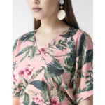 Women's Polyester Floral Half Sleeve Jumpsuit (Pink) - Image 2